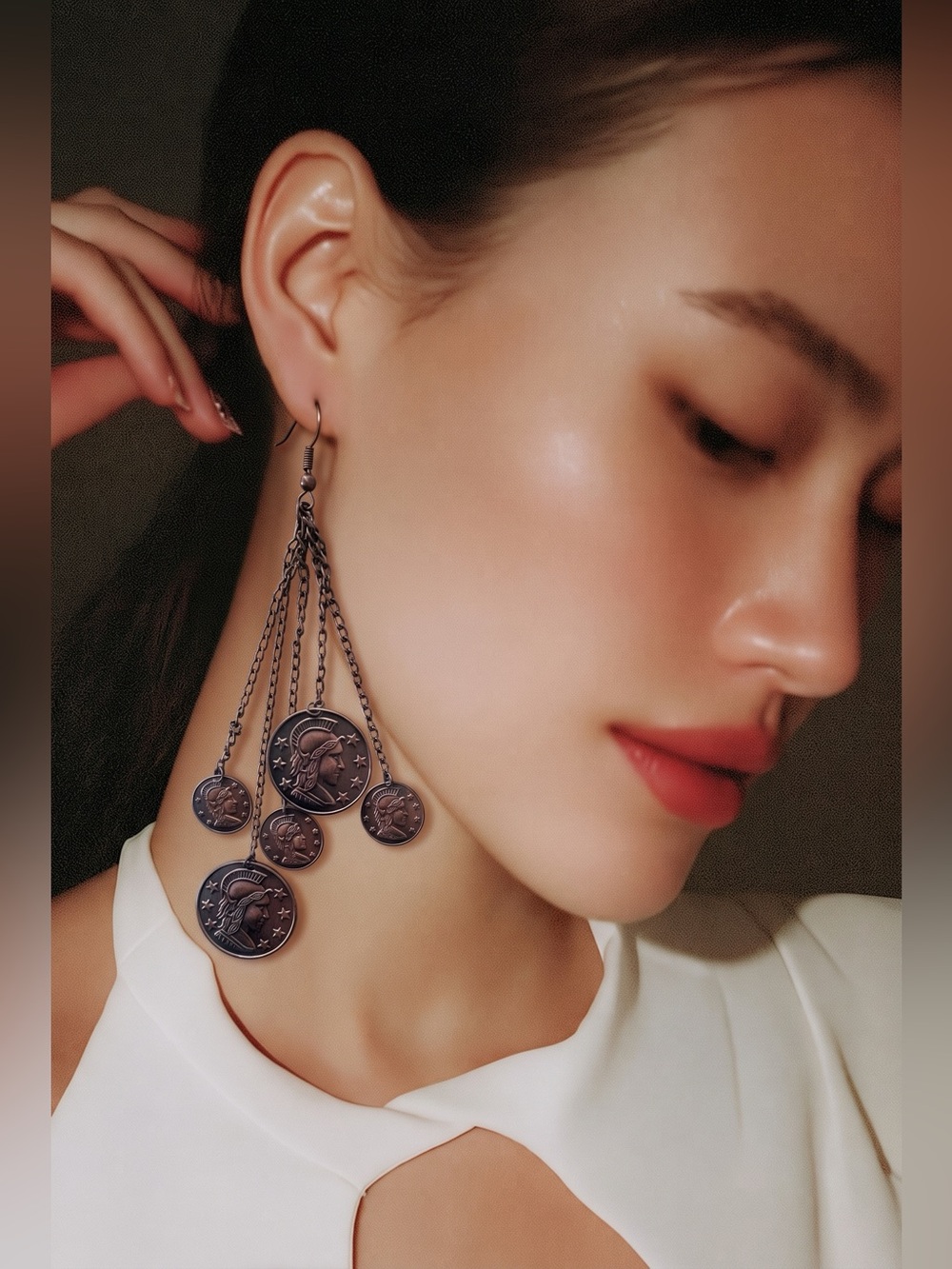 Vintage Coin Drop Earrings - Dark Bronze